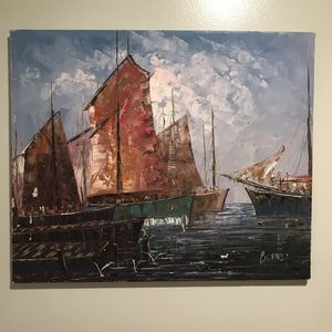 Marine Ship Impressionist Painting on Canvas Signed by Burne *Flaws* 24 X 20 Art